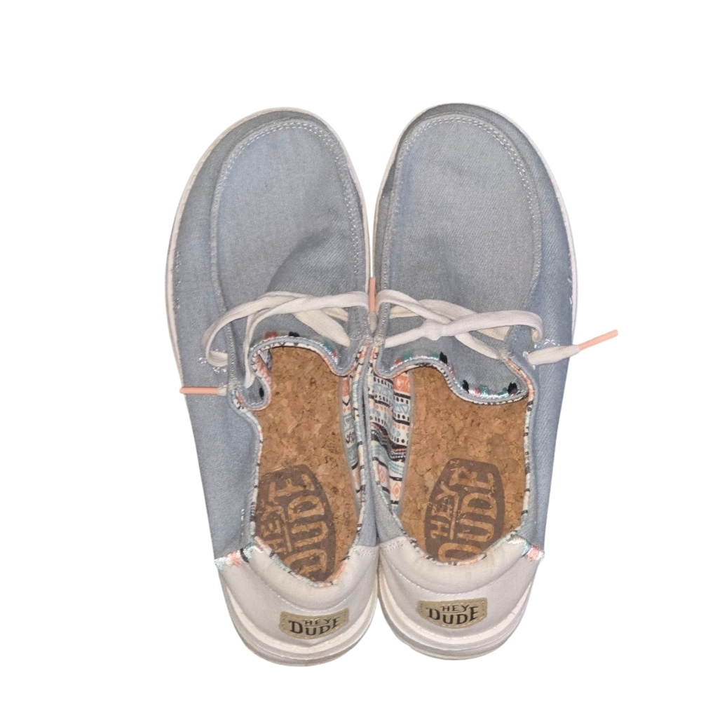 Hey Dude Wendy Boho Light Denim Womens  7 Slip On Loafer Boat Shoes Casual Comfy - Picture 4 of 8
